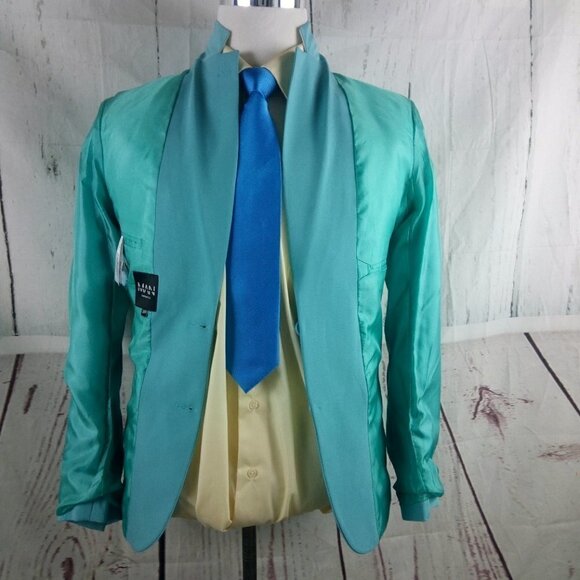 Boohoo Man 36R Polyester Blend Skinny 2 Button Teal 2pc Suit - Picture 14 of 15